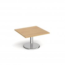 Square Coffee Table | 800 x 800mm | 490mm High | Oak | Round Chrome Base | Pisa