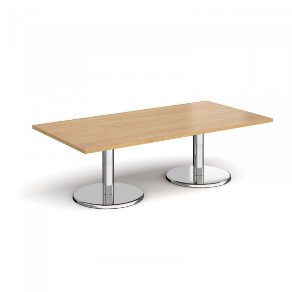 Rectangular Coffee Table | 1600 x 800mm | 490mm High | Oak | Round Chrome Base | Pisa