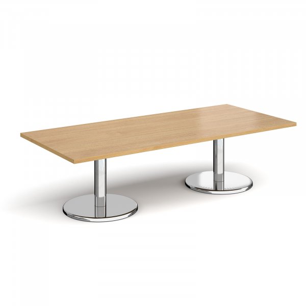 Rectangular Coffee Table | 1800 x 800mm | 490mm High | Oak | Round Chrome Base | Pisa