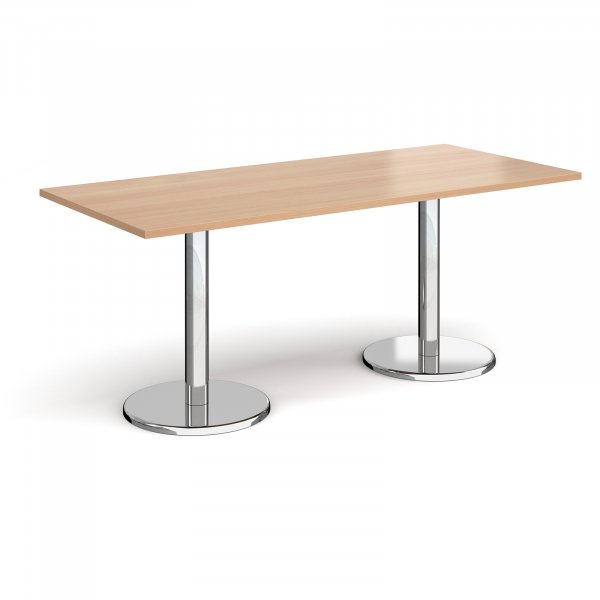 Rectangular Café Table | 1800 x 800mm | 725mm High | Beech | Round Chrome Base | Pisa