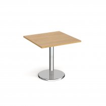 Square Café Table | 800 x 800mm | 725mm High | Oak | Round Chrome Base | Pisa