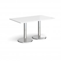 Rectangular Café Table | 1400 x 800mm | 725mm High | White | Round Chrome Base | Pisa