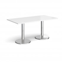 Rectangular Café Table | 1600 x 800mm | 725mm High | White | Round Chrome Base | Pisa