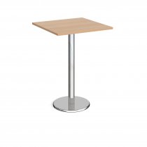 Square Poseur Table | 800 x 800mm | 1110mm High | Beech | Round Chrome Base | Pisa