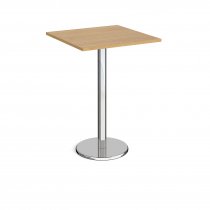 Square Poseur Table | 800 x 800mm | 1110mm High | Oak | Round Chrome Base | Pisa