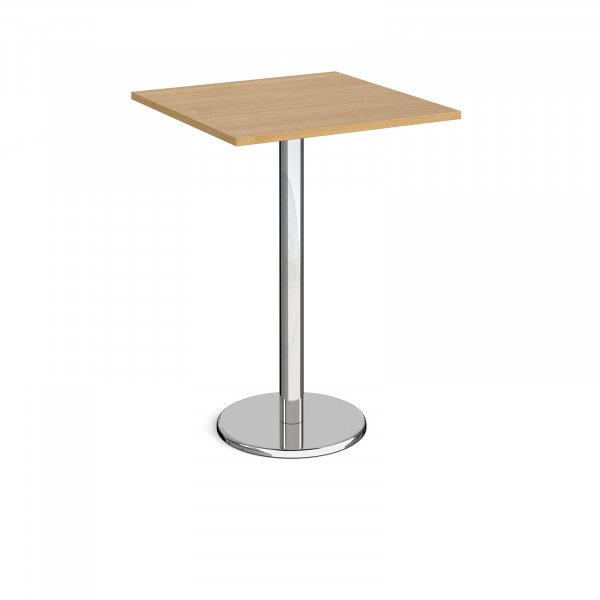 Square Poseur Table | 800 x 800mm | 1110mm High | Oak | Round Chrome Base | Pisa