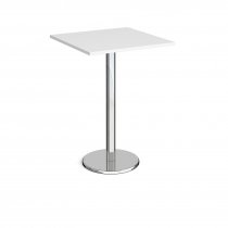 Square Poseur Table | 800 x 800mm | 1110mm High | White | Round Chrome Base | Pisa