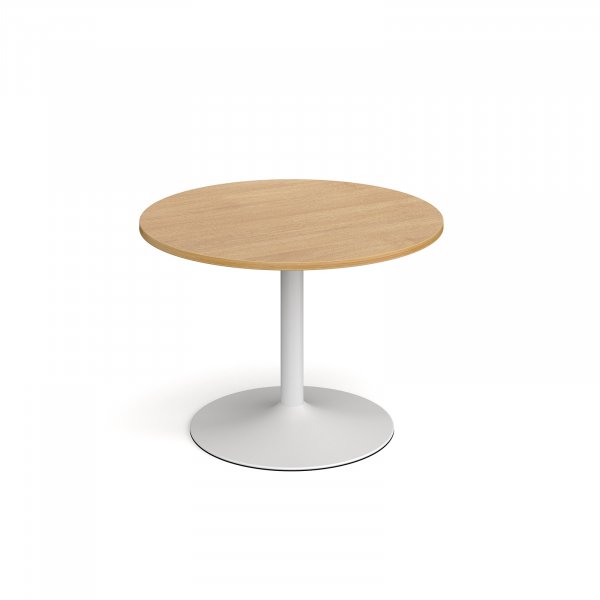 Circular Café Table | 1000 x 1000mm | 750mm High | Oak | White Trumpet Base | Genoa