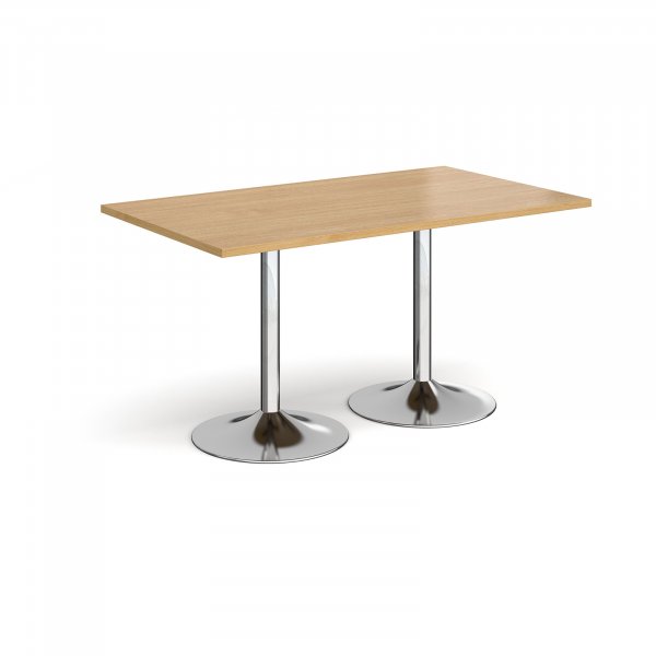 Rectangular Café Table | 1400 x 800mm | 725mm High | Oak | Chrome Trumpet Base | Genoa