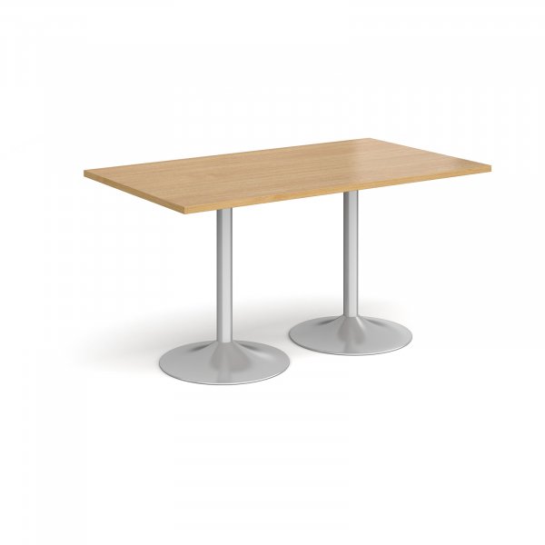 Rectangular Café Table | 1400 x 800mm | 725mm High | Oak | Silver Trumpet Base | Genoa