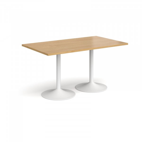 Rectangular Café Table | 1400 x 800mm | 725mm High | Oak | White Trumpet Base | Genoa