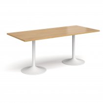 Rectangular Café Table | 1800 x 800mm | 725mm High | Oak | White Trumpet Base | Genoa