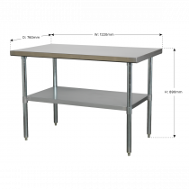 Stainless Steel Workbench | 890h x 1220w x 760d mm | Top Shelf 100kg UDL | Sealey