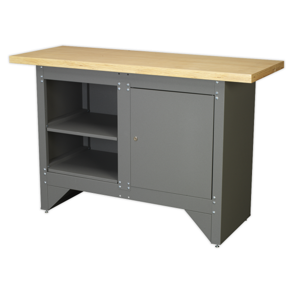 Industrial Workbench | 865h x 1372w x 508d mm | Lockable Cupboard & 2 Open Shelves | 250kg UDL | Sealey