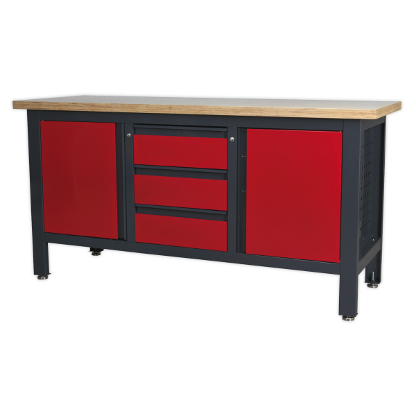 Industrial Workstation | 865h x 1690w x 600d mm | 300kg UDL | 3 Drawers | 2 Cupboards | Sealey