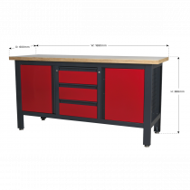 Industrial Workstation | 865h x 1690w x 600d mm | 300kg UDL | 3 Drawers | 2 Cupboards | Sealey