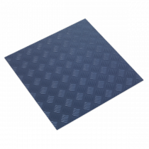 Peel & Stick Vinyl Floor Tiles | Pack of 16 | 3.34m² | Blue Chequer Plate Design | 3mm Thick | Sealey