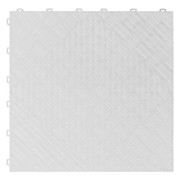 Chequer Plate Floor Tiles | Pack of 9 | 1.44m² | Polypropylene | 18mm Thick | White | Sealey