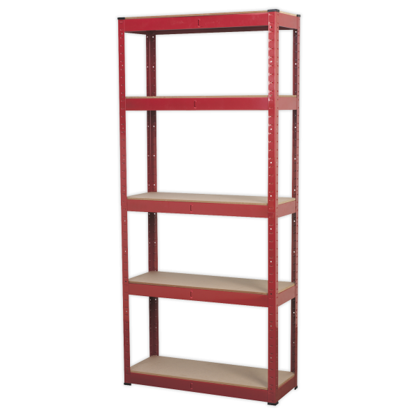 Industrial Steel Shelving | 1800h x 800w x 300d mm | 5 Levels | 150kg UDL | Red | Sealey