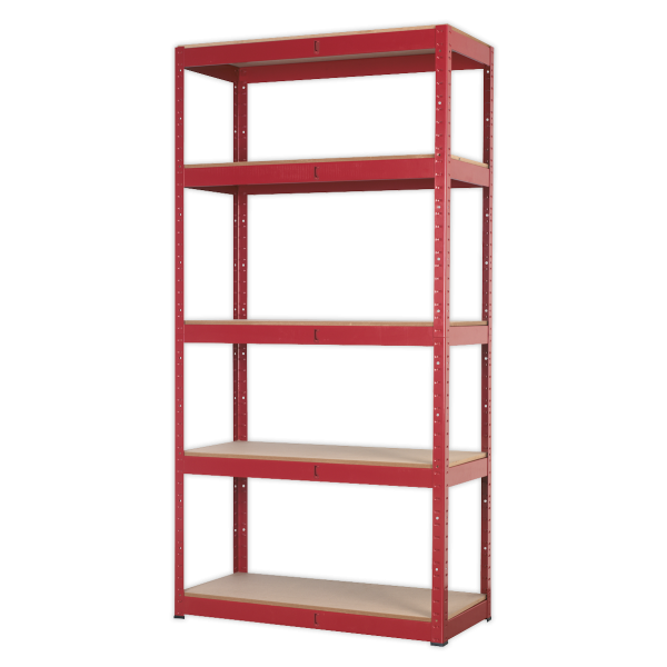 Industrial Steel Shelving | 1800h x 900w x 400d mm | 5 Levels | 350kg UDL | Red | Sealey
