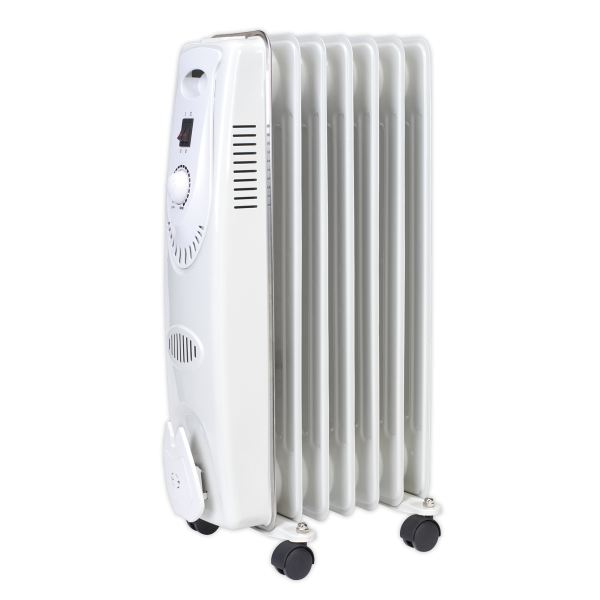 Oil Filled Radiator | 340mm Wide | 7 Element | No Timer | White | Sealey