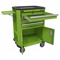 Tool Trolley | 835h x 690w x 470d mm | 4 Drawers | 2 Door Cupboard | Green | Sealey