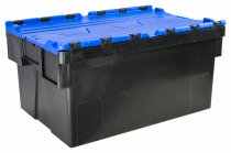 Pack of 2 Attached Lid Tote Boxes | 310h x 400w x 600d mm | 56 Litre | Recycled Base | Blue Lid