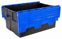 Pack of 2 Attached Lid Tote Boxes | 310h x 400w x 600d mm | 56 Litre | Recycled Base | Blue Lid