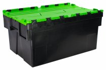 Pack of 2 Attached Lid Tote Boxes | 310h x 400w x 600d mm | 56 Litre | Recycled Base | Green Lid