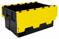 Pack of 2 Attached Lid Tote Boxes | 310h x 400w x 600d mm | 56 Litre | Recycled Base | Yellow Lid