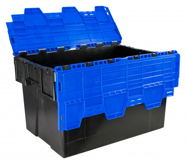 Pack of 2 Attached Lid Tote Boxes | 365h x 400w x 600d mm | 65 Litre | Recycled Base | Blue Lid