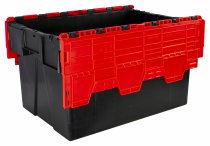 Pack of 2 Attached Lid Tote Boxes | 365h x 400w x 600d mm | 65 Litre | Recycled Base | Red Lid