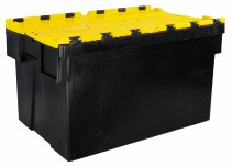 Pack of 2 Attached Lid Tote Boxes | 365h x 400w x 600d mm | 65 Litre | Recycled Base | Yellow Lid