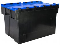 Pack of 2 Attached Lid Tote Boxes | 400h x 400w x 600d mm | 77 Litre | Recycled Base | Blue Lid