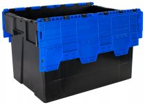 Pack of 2 Attached Lid Tote Boxes | 400h x 400w x 600d mm | 77 Litre | Recycled Base | Blue Lid