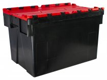 Pack of 2 Attached Lid Tote Boxes | 400h x 400w x 600d mm | 77 Litre | Recycled Base | Red Lid