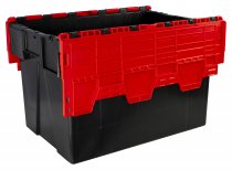 Pack of 2 Attached Lid Tote Boxes | 400h x 400w x 600d mm | 77 Litre | Recycled Base | Red Lid