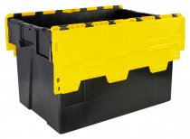 Pack of 2 Attached Lid Tote Boxes | 400h x 400w x 600d mm | 77 Litre | Recycled Base | Yellow Lid