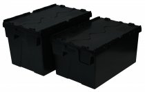 Pack of 2 Eco Tote Boxes | Attached Lid | 310h x 400w x 600d mm | 60 Litre | Recycled Black