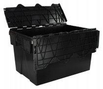 Pack of 2 Eco Tote Boxes | Attached Lid | 365h x 400w x 600d mm | 71 Litre | Recycled Black
