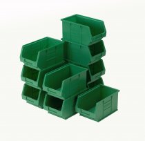 Plastic Parts Bins | 132h x 150w x 240d mm | 4.6 Litre | Green | Pack of 10 | Topstore