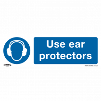 Mandatory PPE Safety Sign | Use Ear Protectors | Self Adhesive Vinyl | Pack of 10 | Sealey