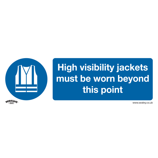 Mandatory PPE Safety Sign | Wear High Vis | Self Adhesive Vinyl | Single | Sealey