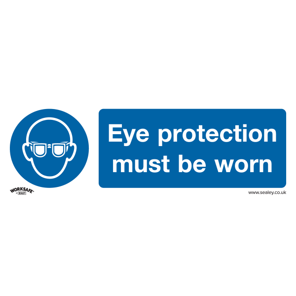 Mandatory PPE Safety Sign | Eye Protection | Self Adhesive Vinyl | Pack of 10 | Sealey