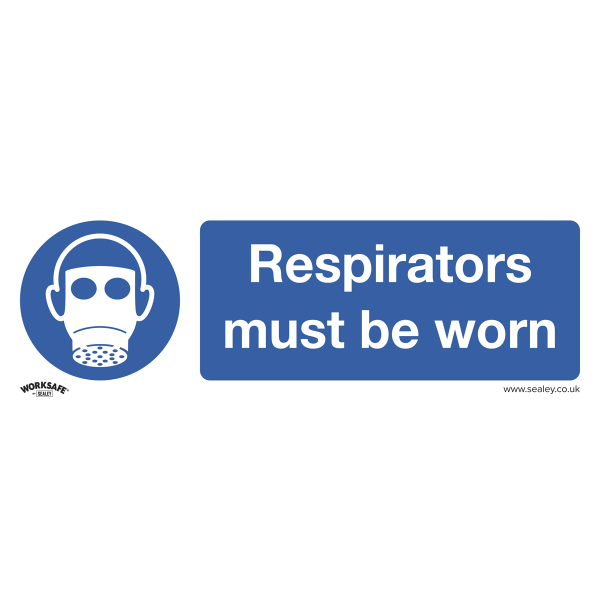 Mandatory PPE Safety Sign | Respirators | Self Adhesive Vinyl | Pack of 10 | Sealey