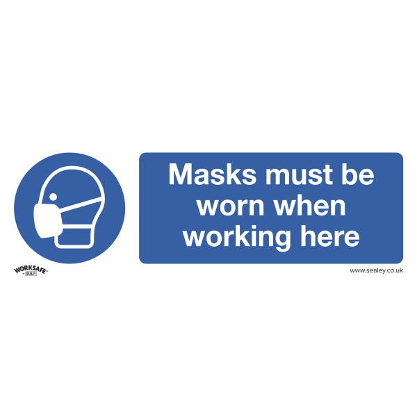Mandatory PPE Safety Sign | Masks Must be Worn | Self Adhesive Vinyl | Pack of 10 | Sealey