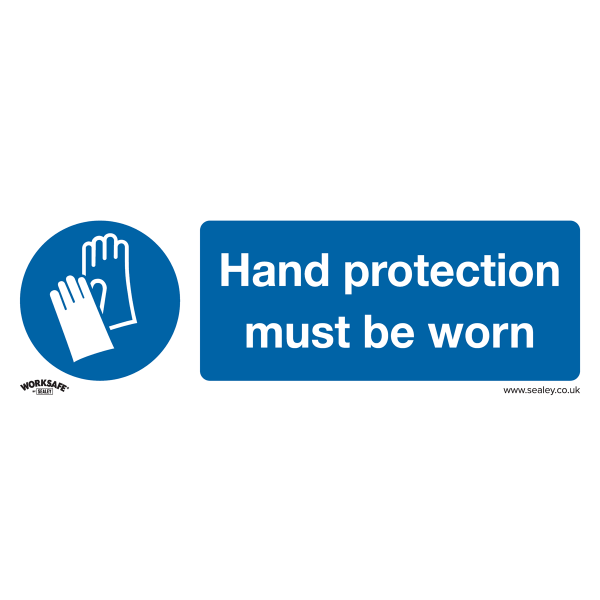 Mandatory PPE Safety Sign | Hand Protection | Self Adhesive Vinyl | Single | Sealey