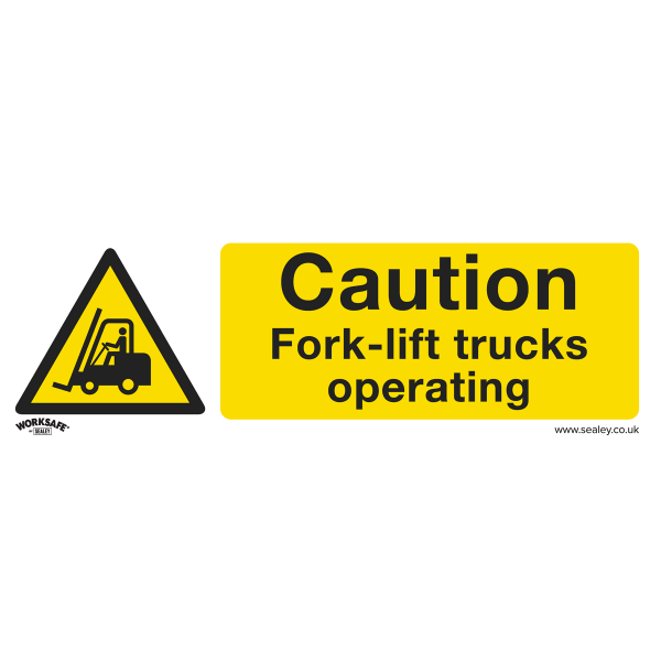 Caution Safety Sign | Fork Lift Trucks | Self Adhesive Vinyl | Pack of 10 | Sealey