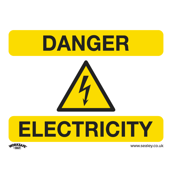 Warning Safety Sign | Danger Electricity | Rigid Plastic | Single | Sealey