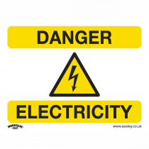 Warning Safety Sign | Danger Electricity | Rigid Plastic | Pack of 10 | Sealey